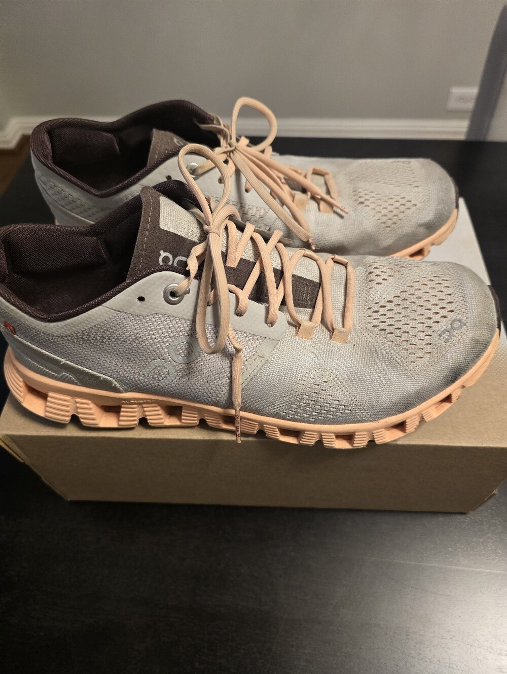 On Running Women’s Athletic Shoes in Gray and Peach
